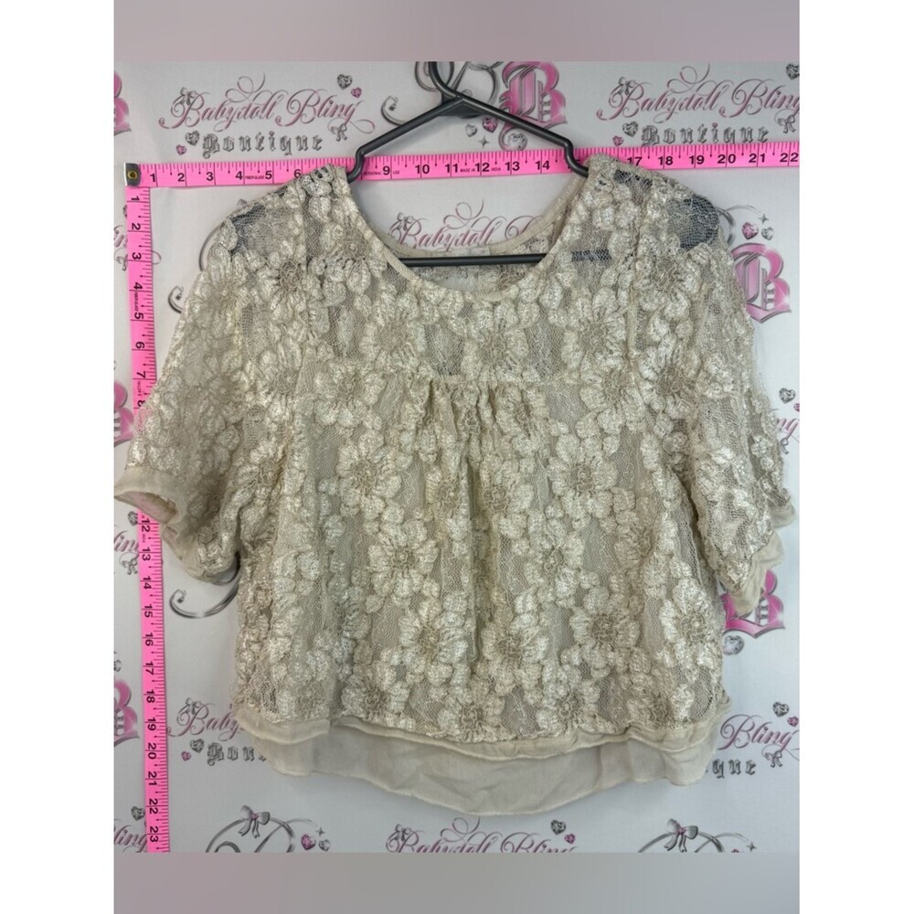 Susymix T-shirt flowers Lacie lace beige Floral Lace Puff-Sleeve Top - Cream